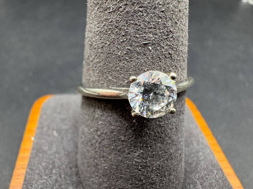 STS Signed Sterling Silver 925 Round Cut Cubic Zirconia Engagement Ring Sz 10